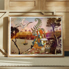 Feeding Time Surreal Japanese Ritual Collage Art Print, Framed Artwork Colorful Whimsical Landscape Stylized Figures Fantastical