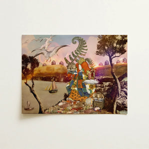 Feeding Time - Surreal Japanese Ritual Collage Art Print Surreal Mixed-media Artwork Central Figure Vibrant Orange Hair Japanese Ritual,