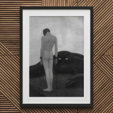 Feeling of Dependency - Sascha Schneider Art Print, 20x30’’ / 51x76cm / Black Frame / 2’’ Matboard, Framed Black White Print Chained Nude