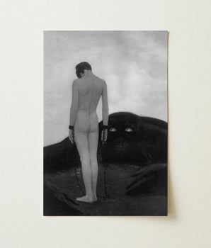 Black-and-white Artwork Nude Figure Chains Viewer Dark Shadowy Sascha Schneider Art, Spectral Pallid Tones, Monstrous Shadow