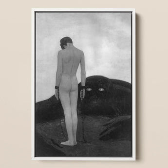 Feeling of Dependency - Sascha Schneider Art Print / Canvas Black-and-white Framed Artwork Nude Figure Chained Dark Face-like Sascha