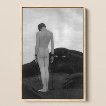 Feeling of Dependency - Sascha Schneider Art Print / Canvas Black-and-white Framed Artwork Nude Figure Chains Set Dark Sascha Schneider