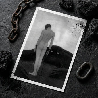 Feeling of Dependency - Sascha Schneider Art Print / Canvas Black-and-white Illustrated Nude Figure Chained Dark, Spectral Pallid Tones,