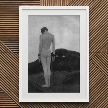 Feeling of Dependency - Sascha Schneider Art Print / Canvas Framed Monochrome Artwork Nude Figure Chains Shadowy Creature Sascha Schneider