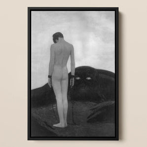 Feeling of Dependency - Sascha Schneider Framed Canvas, 12x18’’ / 31x46cm / Black Floating Frame, Framed Black White Painting Nude Figure