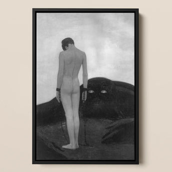 Feeling of Dependency - Sascha Schneider Framed Canvas, 12x18’’ / 31x46cm / Black Floating Frame, Framed Black White Painting Nude Figure