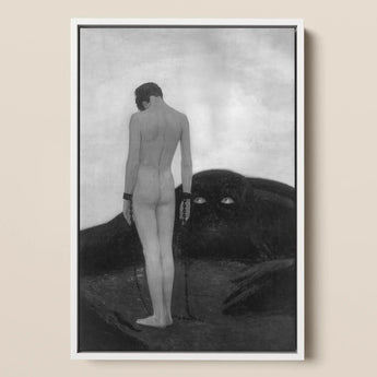 Feeling of Dependency - Sascha Schneider Framed Canvas, 12x18’’ / 31x46cm / White Floating Frame, Framed Black White Painting Chained