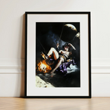Feet to the Fire - Surreal Gay Pirate Fantasy Art Print / Canvas Black-framed Art Print Dramatic Darkly Lit Scene Figure Surreal Gay