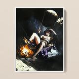 Feet to the Fire - Surreal Gay Pirate Fantasy Art Print / Canvas Framed Artwork Dramatic Scene Figure Purple Black Attire Surreal Gay