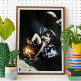 Feet to the Fire - Surreal Gay Pirate Fantasy Art Print, Framed Surrealist Artwork Figure Fantastical Space Scene Celestial