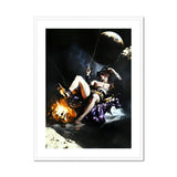 Feet to the Fire - Surreal Gay Pirate Fantasy Art Print, Person Space Suit Reclines Campfire Lunar Surface
