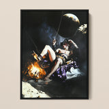Feet to the Fire - Surreal Gay Pirate Fantasy Framed Canvas, 12x16’’ / 31x41cm / Black Floating Frame, Framed Surreal Space Art