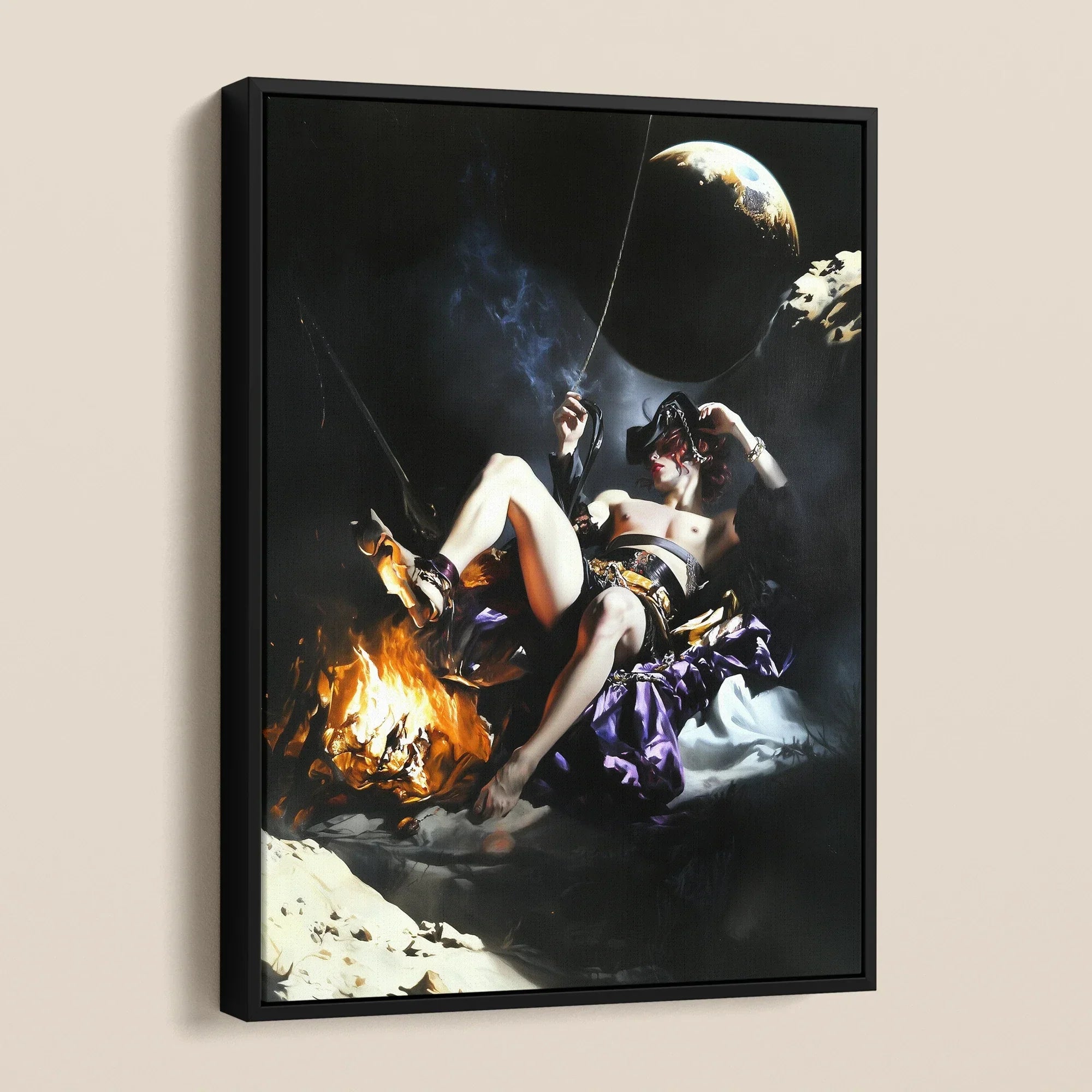Feet to the Fire - Surreal Gay Pirate Fantasy Framed Canvas, Framed Surrealist Painting