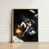 Framed Artwork Dramatic Scene Figure Dark Garments Flames Surreal Gay Pirate, Queer Fantasies Ignites, Fantasy