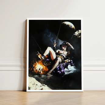 Framed Artwork Dramatic Scene Figure Purple Gold Attire Surreal Gay Pirate, Queer Fantasies Ignites, Fantasy