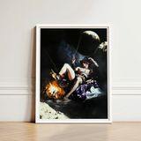 Framed Artwork Dramatic Scene Figure Purple Fabric Flames Surreal Gay Pirate, Queer Fantasies Ignites, Fantasy