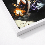 White Framed Art Print Dramatic Scene Fiery Orange Surreal Gay Pirate, Queer Fantasies Ignites, Fantasy