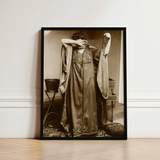 Female Model Standing - Alphonse Mucha Art Print / Canvas Black-framed Sepia-toned Photographic Woman Ornate Gown Intricate Inside Mucha’s