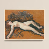 Female Nude - Francis Augustus Lathrop Art Print / Canvas Framed Oil Painting Nude Figure Earthy-toned Background Rendered Francis