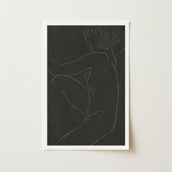 Female Nude Seated - Eric Gill Art Print / Canvas Pigotts Workshop Two, Years, Woman Emerges, Single Warm-blonde Wire, Bent, Velvety Black