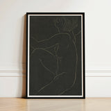 Female Nude Seated - Eric Gill Art Print / Canvas Black-framed Minimalist Line Figure Profile Pigotts Workshop Two, Years, Woman Emerges,
