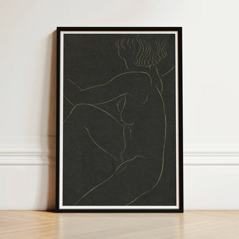 Female Nude Seated - Eric Gill Art Print / Canvas Black-framed Minimalist Line Figure Profile Pigotts Workshop Two, Years, Woman Emerges,