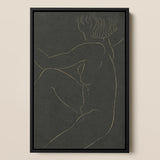 Female Nude Seated - Eric Gill Art Print / Canvas Black-framed Minimalist Artwork White Line Nude Figure Wavy Pigotts Workshop Two, Two