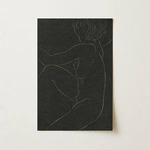 Female Nude Seated - Eric Gill Art Print / Canvas Black Rectangular Art Print Minimalist White Line Nude Pigotts Workshop Two, Two Years,
