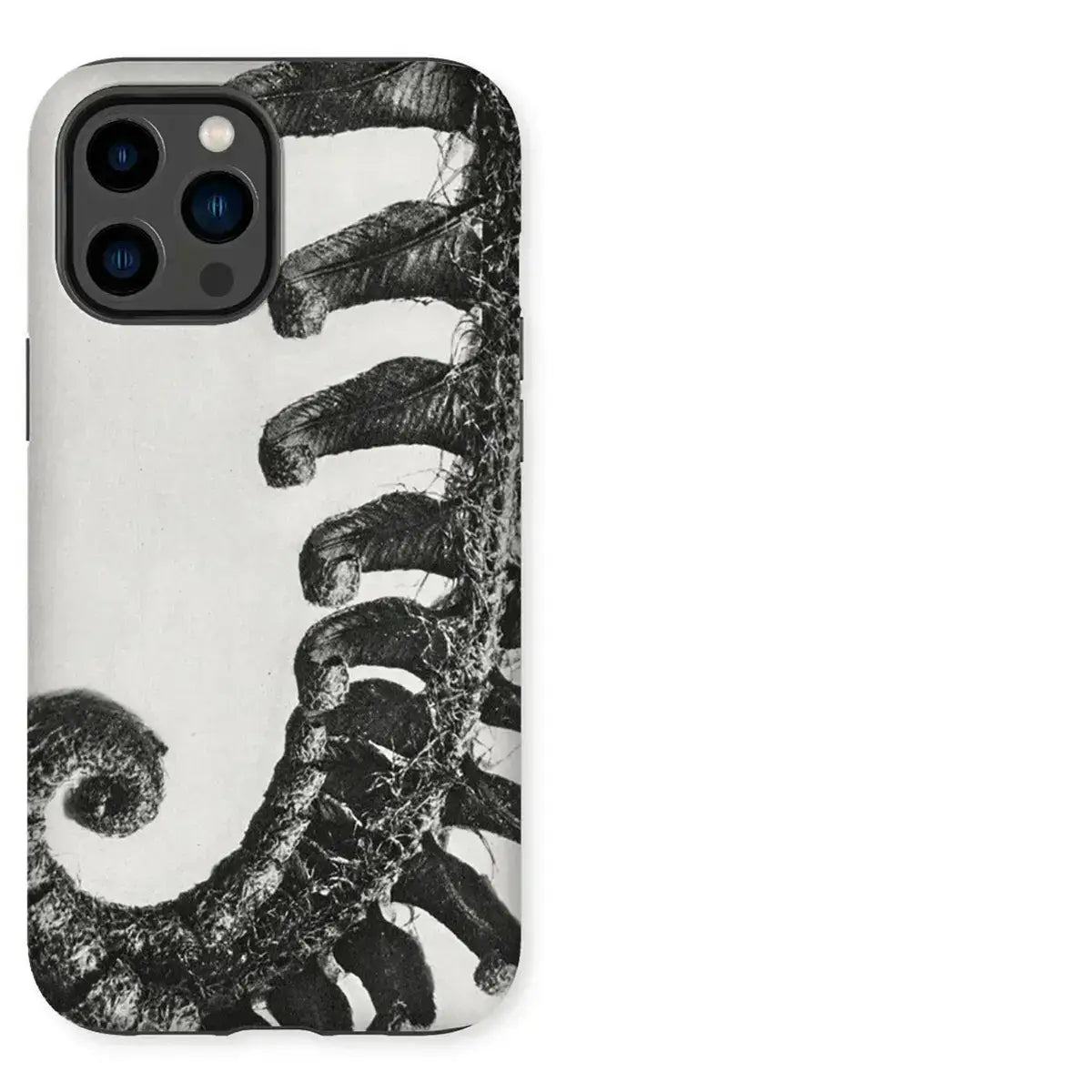 Fern-patterned phone case for iPhone showcasing modern black and white art design