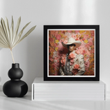 Fernando - Gay Mexican Vaquero Art Print, Framed Artistic Portrait Cowboy Surrounded Pink Orange Floral