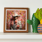 Fernando - Gay Mexican Vaquero Art Print, Framed Artwork Figure Cowboy Hat Pink Floral Background