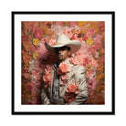 Fernando Gay Mexican Vaquero Art Print, Person White Cowboy Hat Light Colored Jacket Floral Backdrop