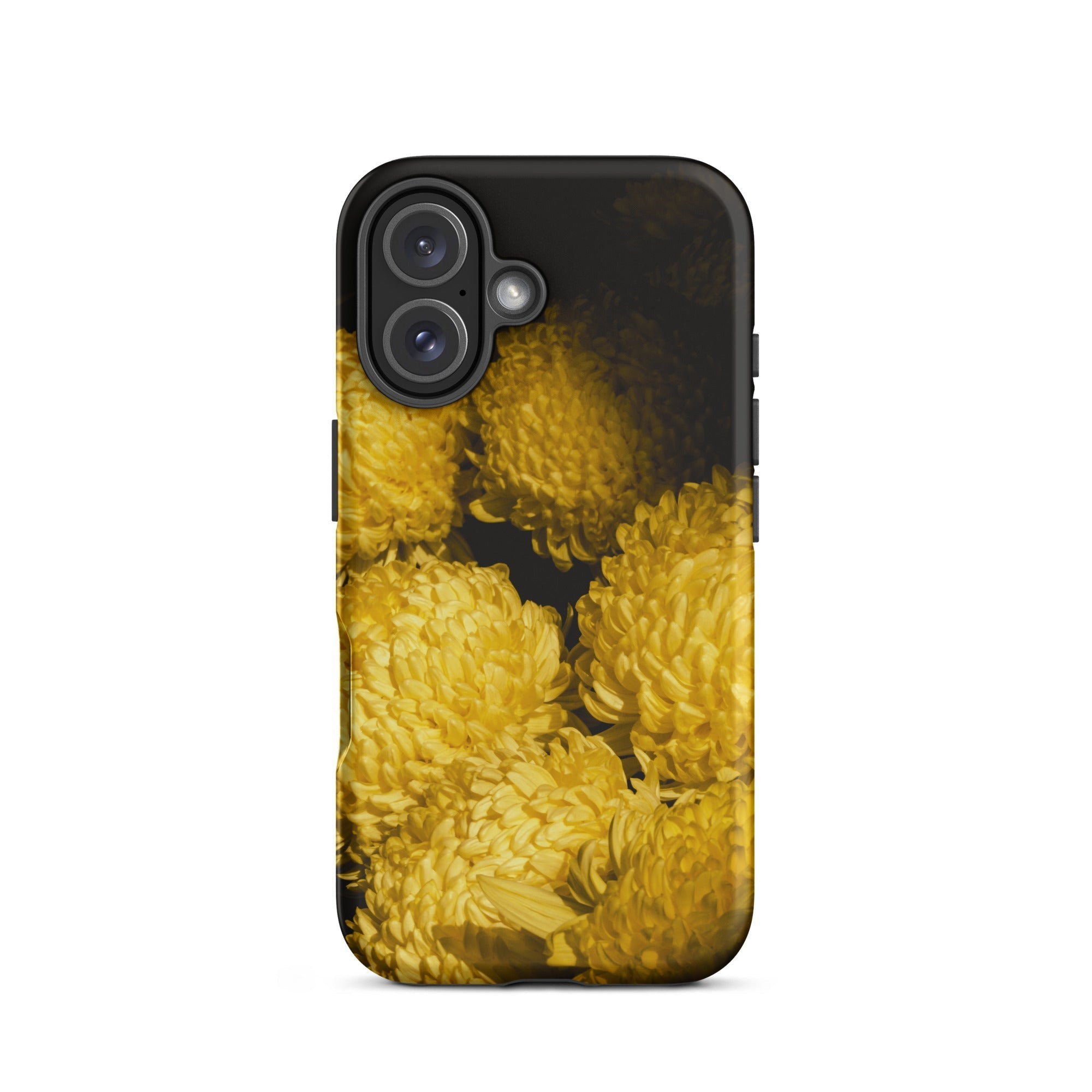 Field of Dreams Chrysanthemums Iphone Case, 16 / Matte, Black Phone Case Yellow Floral Design