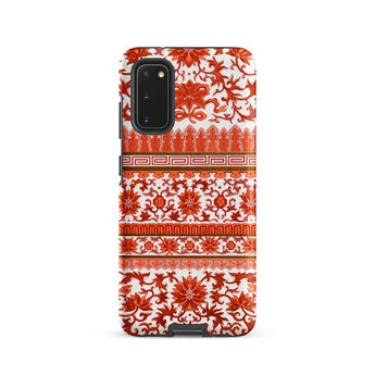Fiery Chinoiserie Florals - Owen Jones Samsung Case, Galaxy S20 / Matte, Smartphone Case Red White Floral Geometric Pattern