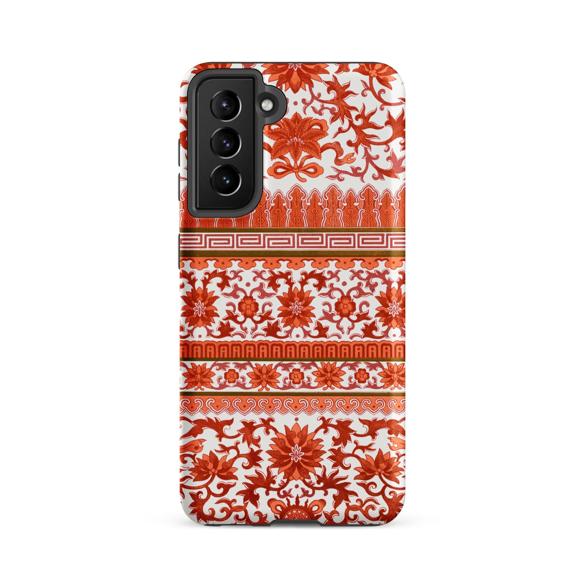 Fiery Chinoiserie Florals Owen Jones Samsung Case, Galaxy S21 Fe / Matte, Phone Case Red White Floral Geometric Pattern