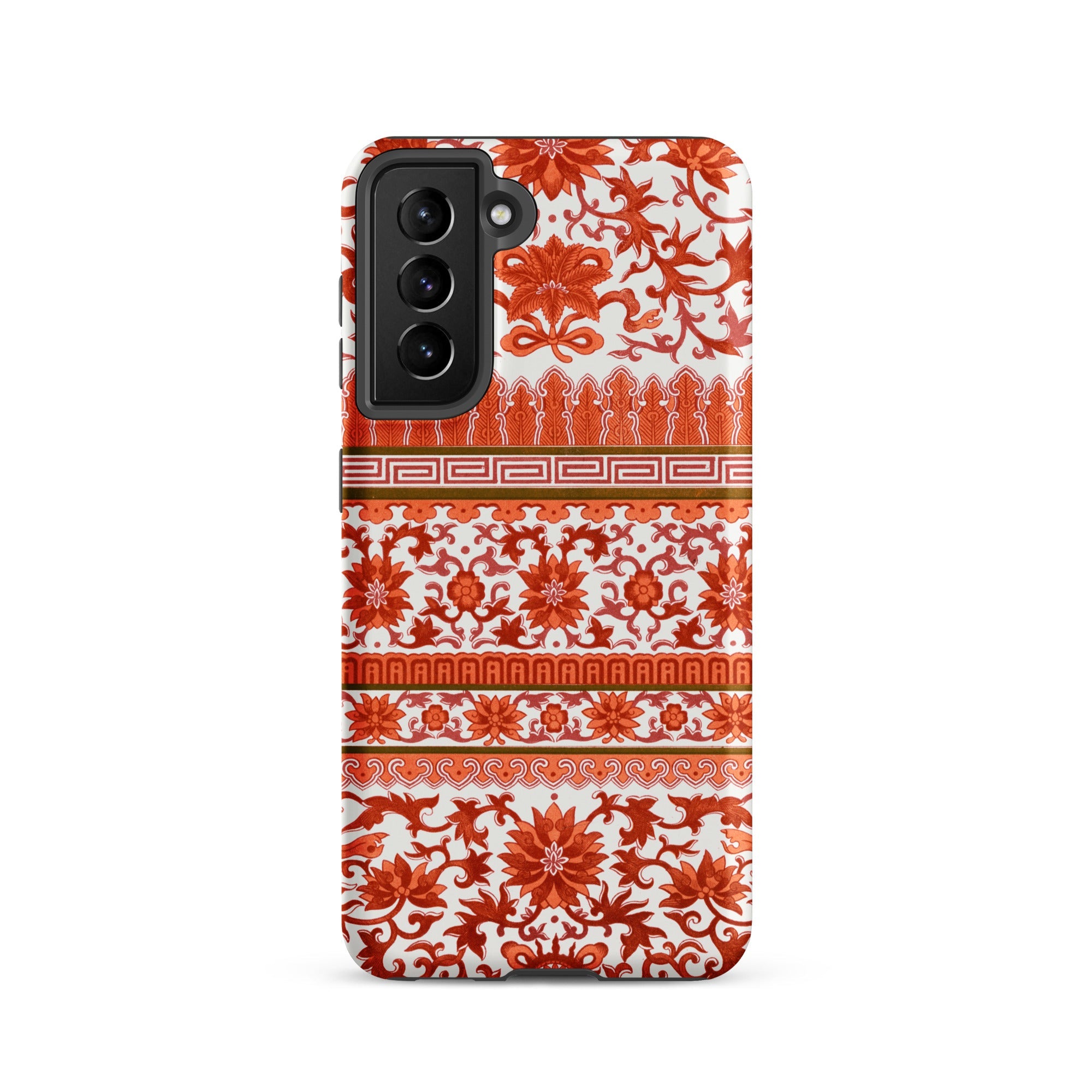 Fiery Chinoiserie Florals Owen Jones Samsung Case, Galaxy S21 / Matte, Smartphone Case Red White Floral Geometric Pattern