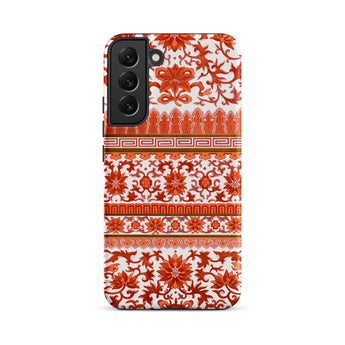Fiery Chinoiserie Florals - Owen Jones Samsung Case, Galaxy S22 Plus / Matte, Smartphone Case Red White Ornate Floral Geometric Pattern