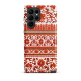 Fiery Chinoiserie Florals - Owen Jones Samsung Case, Galaxy S22 Ultra / Matte, Smartphone Case Ornate Red White Floral Geometric Pattern