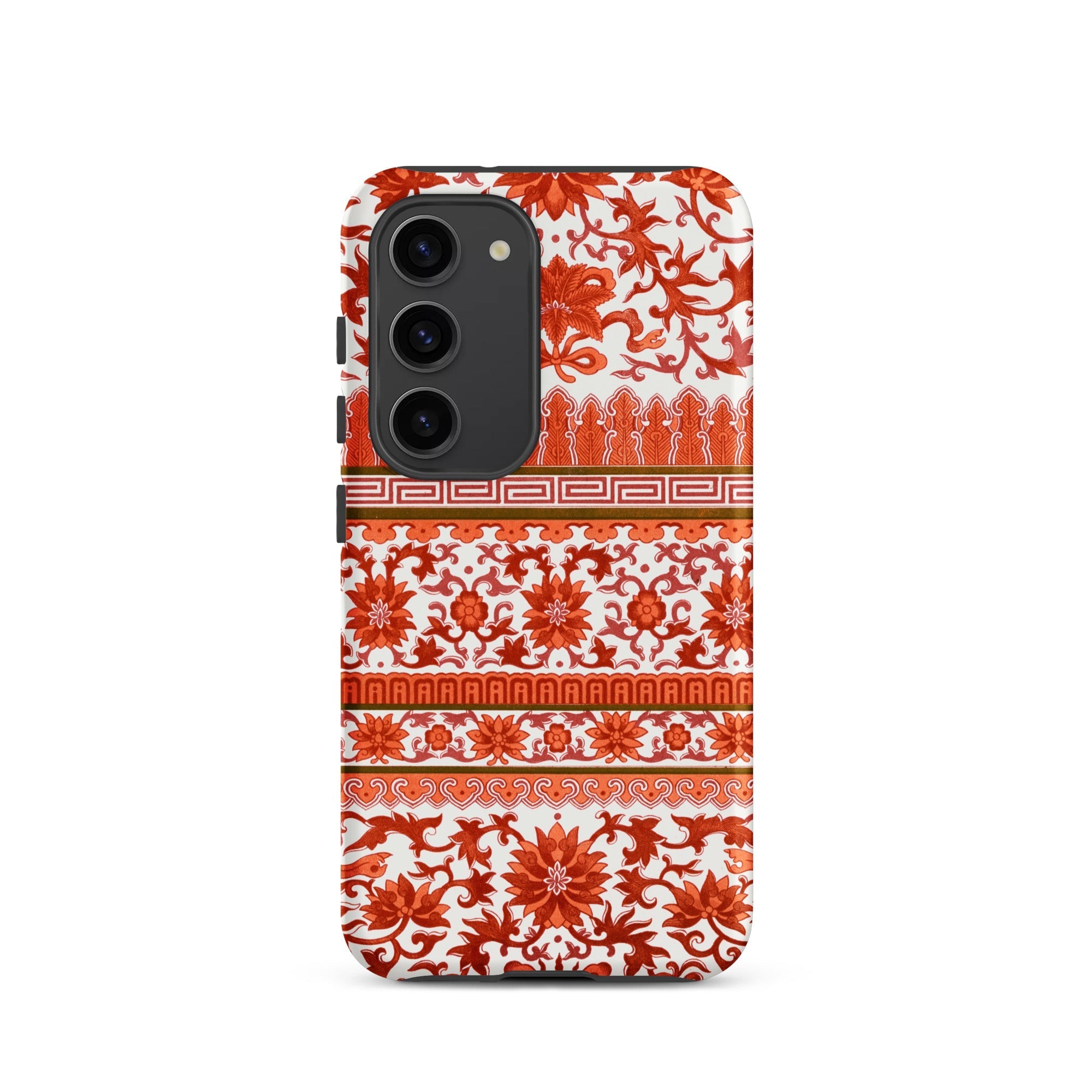Fiery Chinoiserie Florals Owen Jones Samsung Case, Galaxy S23 / Matte, Phone Case Vibrant Red White Floral Geometric Pattern