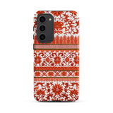 Fiery Chinoiserie Florals - Owen Jones Samsung Case, Galaxy S23 Plus / Matte, Phone Case Ornate Red White Floral Geometric Pattern