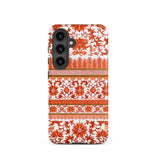 Fiery Chinoiserie Florals - Owen Jones Samsung Case, Galaxy S24 / Matte, Smartphone Case Red White Floral Geometric Pattern
