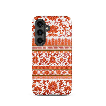 Fiery Chinoiserie Florals - Owen Jones Samsung Case, Galaxy S24 / Matte, Smartphone Case Red White Floral Geometric Pattern