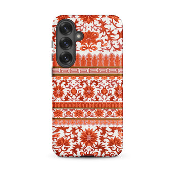 Fiery Chinoiserie Florals - Owen Jones Samsung Case, Galaxy S25 Plus / Matte, Smartphone Case Ornate Red White Floral Geometric Pattern