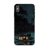 Fireflies at Ochanomizu - Kobayashi Kiyochika Phone Case Iphone Xs Max / Matte Phone Case Artwork Traditional Japanese Boat Lanterns Night