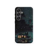 Fireflies at Ochanomizu - Kobayashi Kiyochika Phone Case Samsung Galaxy S25 / Matte Phone Case Dark Teal Black Illustration Two Figures