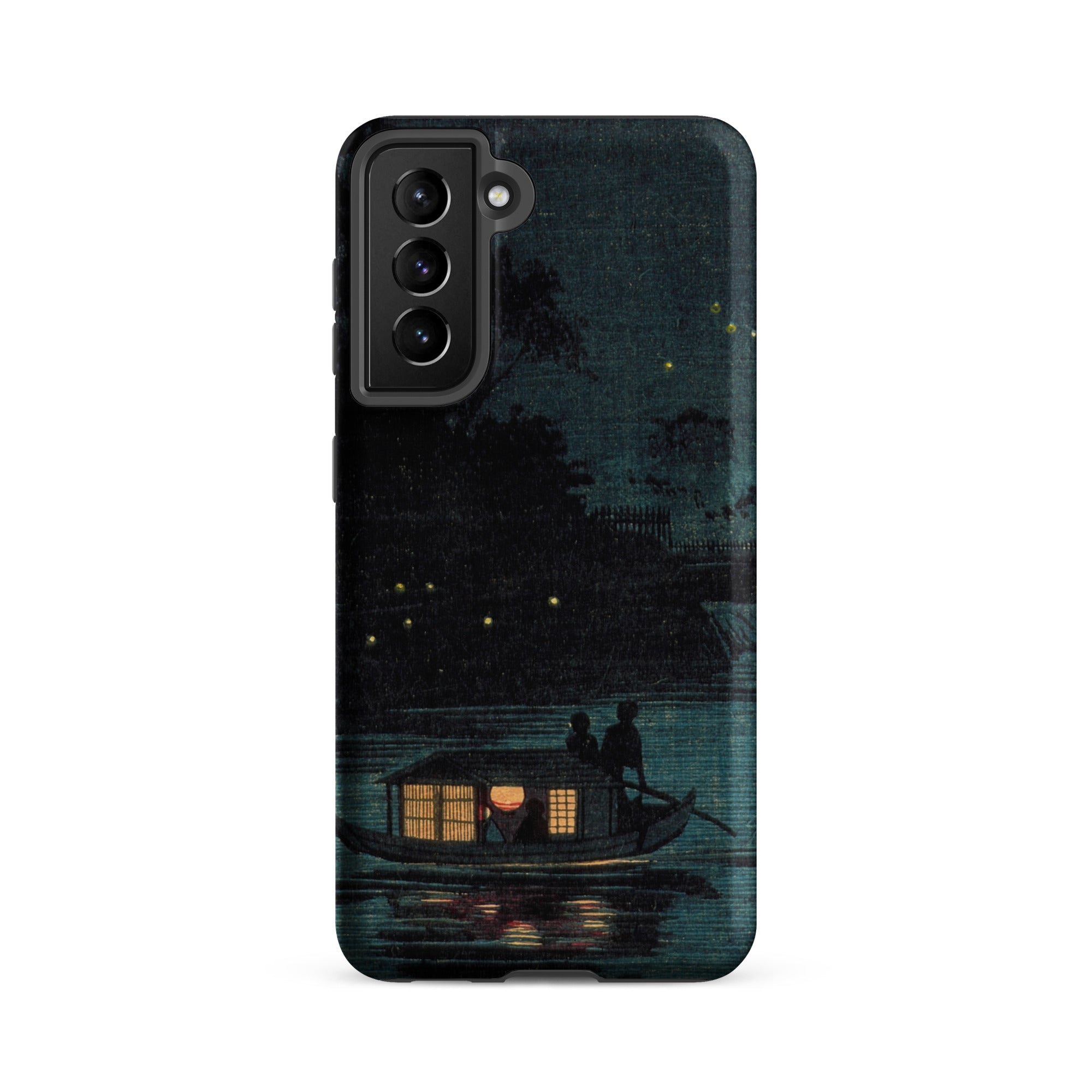 Fireflies at Ochanomizu Kobayashi Kiyochika Samsung Case, Galaxy S21 Fe / Matte, Dark Themed Smartphone Case Night Scene Boat Water