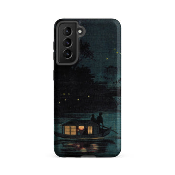 Fireflies at Ochanomizu - Kobayashi Kiyochika Samsung Case, Galaxy S21 Fe / Matte, Dark-themed Smartphone Case Night Scene Boat Water