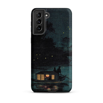 Fireflies at Ochanomizu - Kobayashi Kiyochika Samsung Case, Galaxy S21 Plus / Matte, Dark-toned Phone Case Serene Night Scene Boat Water