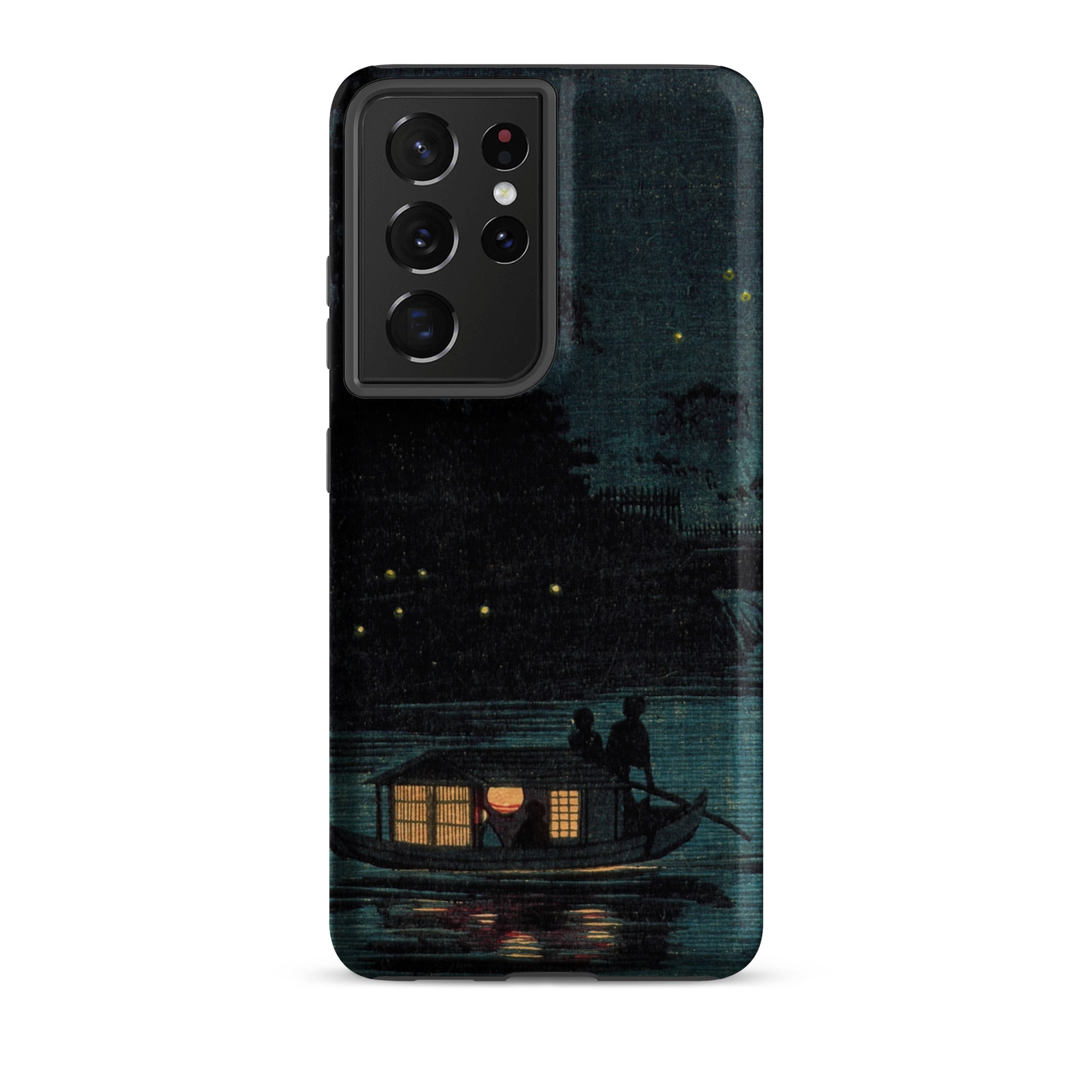 Fireflies at Ochanomizu Kobayashi Kiyochika Samsung Case, Galaxy S21 Ultra / Matte, Dark Colored Smartphone Case Night Scene Boat Water