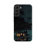 Fireflies at Ochanomizu - Kobayashi Kiyochika Samsung Case, Galaxy S22 Plus / Matte, Dark-toned Phone Case Serene Night Scene Boat Water